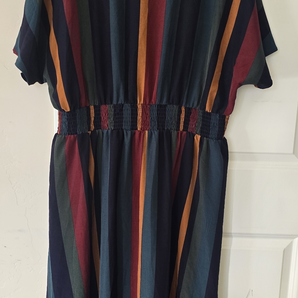 BloomChic Striped Maxi Dress Short Sleeve Pockets Size 18 Boho Western Career - Picture 4 of 10